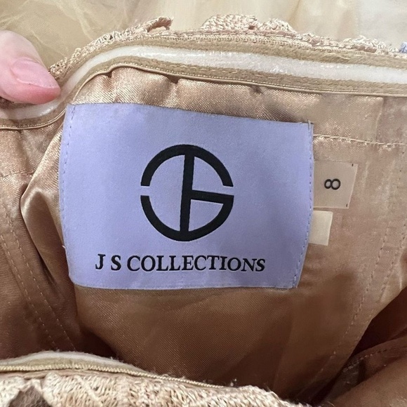 JS Collections Ethereal Champagne Floral Lace Tulle‎ Strapless Dress - Picture 5 of 11